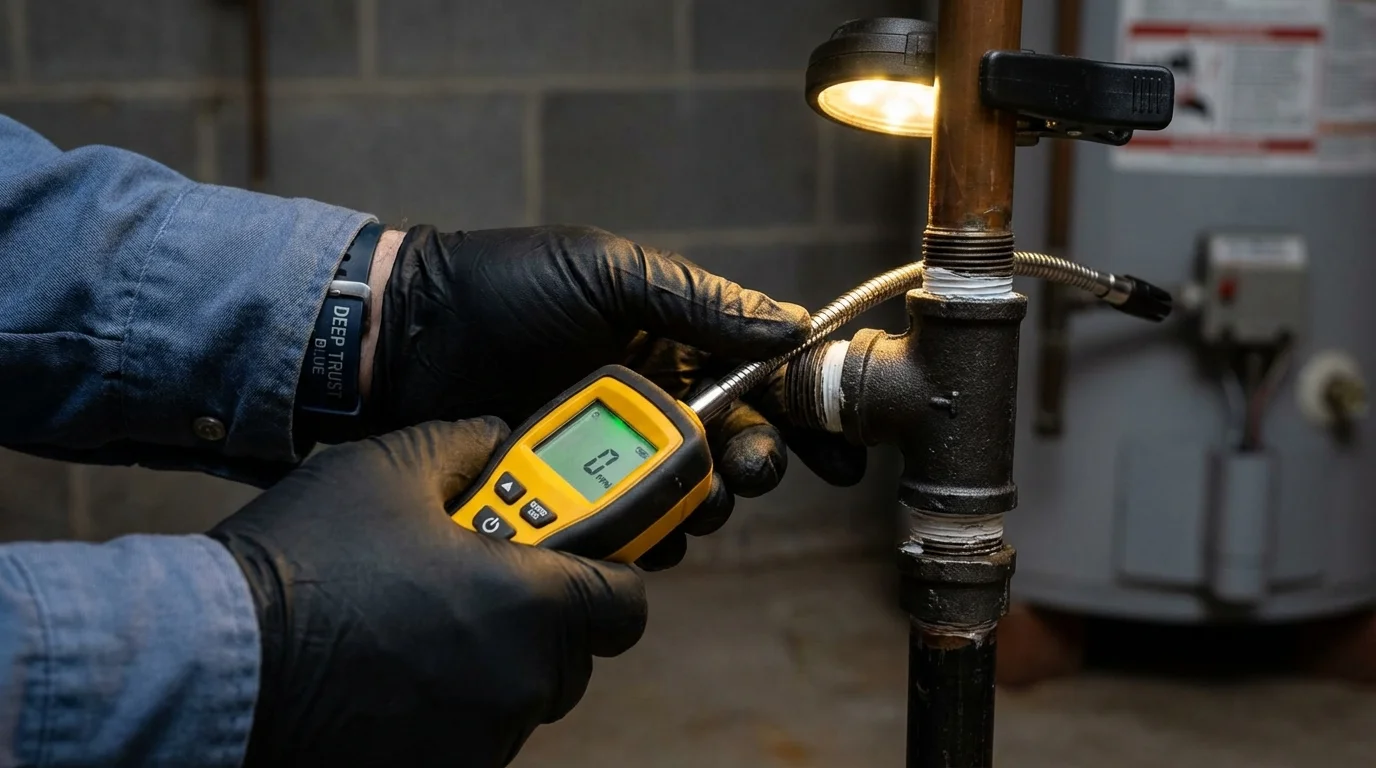 Gas leak detection with electronic sniffer by Johns Plumbing LLC in Henry
